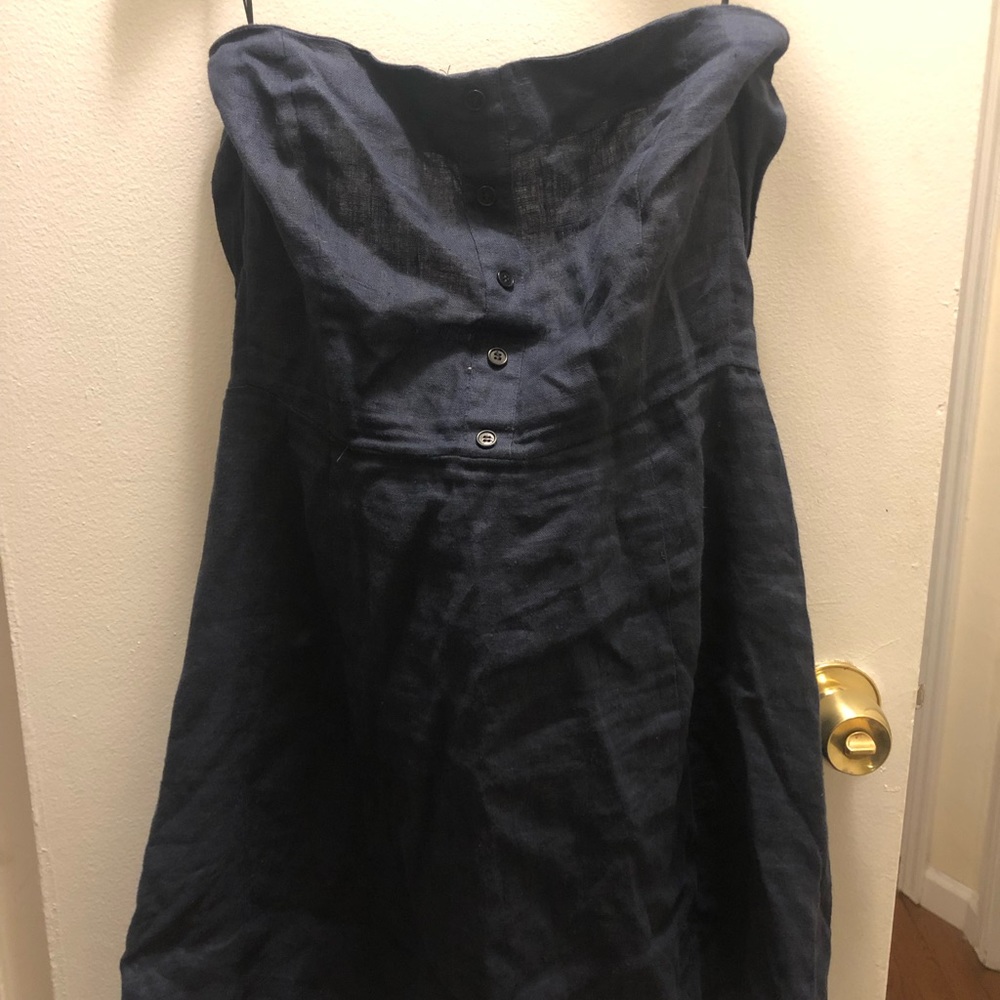 Navy linen Reformation off shoulder dress